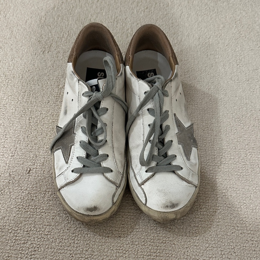White and Brown Star Sneakers